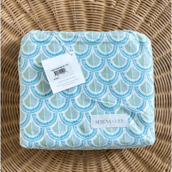 NEW Serena & Lily Celedon Scale Sheet Set (Twin)-Blue/Green - Picture 1 of 2